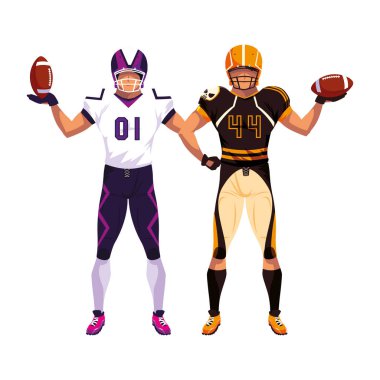 Beyaz arka planda erkek oyuncular Amerikan futbolu