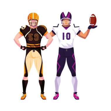 Beyaz arka planda erkek oyuncular Amerikan futbolu