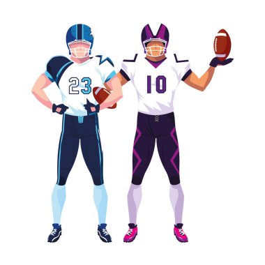 Beyaz arka planda erkek oyuncular Amerikan futbolu