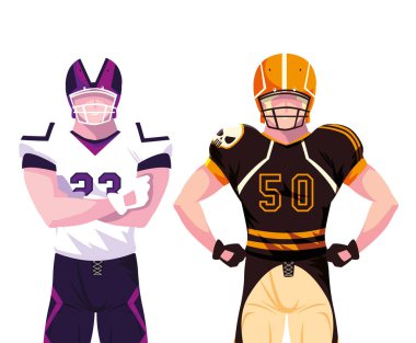 Beyaz arka planda erkek oyuncular Amerikan futbolu