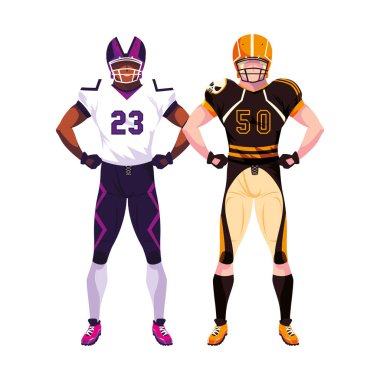 Beyaz arka planda erkek oyuncular Amerikan futbolu