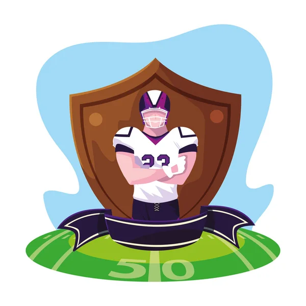 Homme joueur de football américain avec bouclier — Image vectorielle