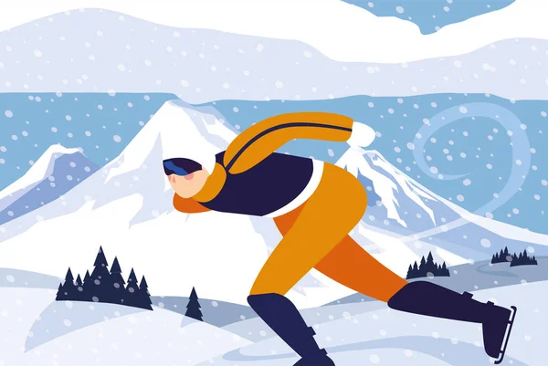 Patinage homme sur patinoire, sport d'hiver — Image vectorielle