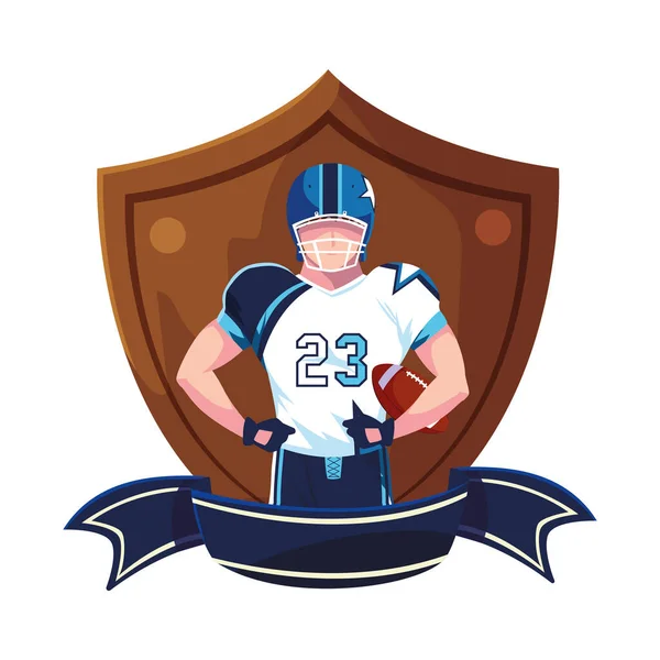 Man player american football with shield — Stock Vector