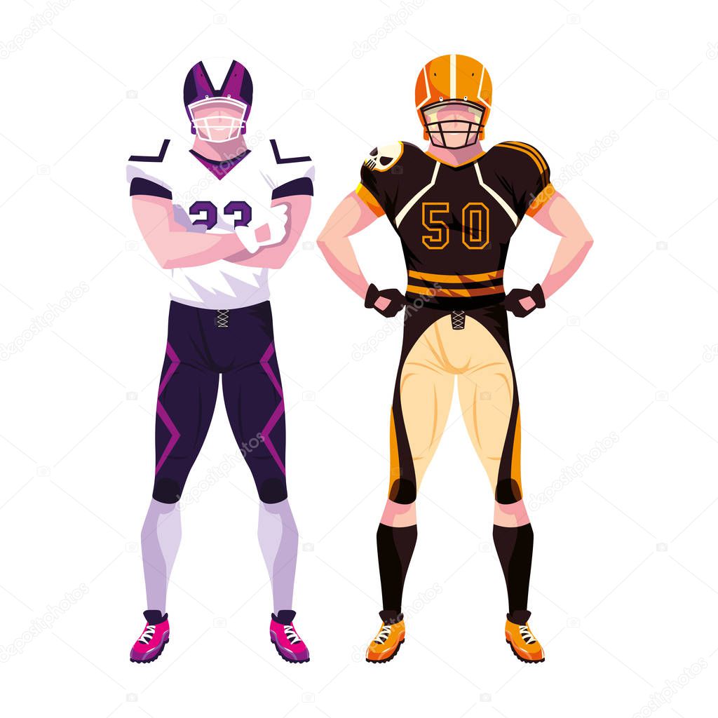 men players american football on white background