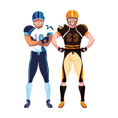 Beyaz arka planda erkek oyuncular Amerikan futbolu