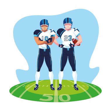 Amerikan futbolu, stadyum çimlerinde üniformalı sporcular.