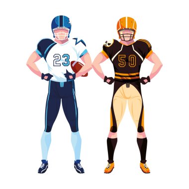 Beyaz arka planda erkek oyuncular Amerikan futbolu