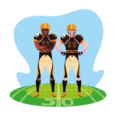 Amerikan futbolu, stadyum çimlerinde üniformalı sporcular.