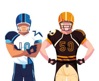 Beyaz arka planda erkek oyuncular Amerikan futbolu