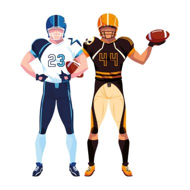 Beyaz arka planda erkek oyuncular Amerikan futbolu