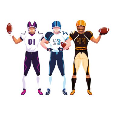 Beyaz arka planda erkek oyuncular Amerikan futbolu