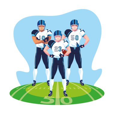 Amerikan futbolu, stadyum çimlerinde üniformalı sporcular.