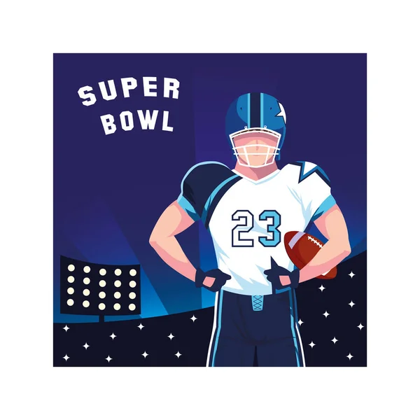 Man player american football with label super bowl — 스톡 벡터