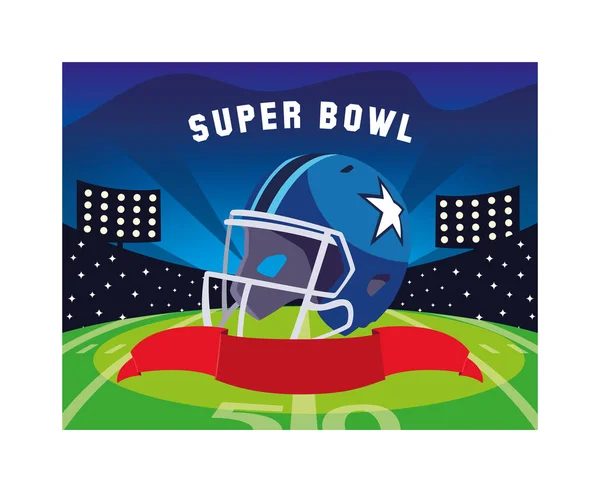 Casque de football américain avec étiquette Super Bowl — Image vectorielle