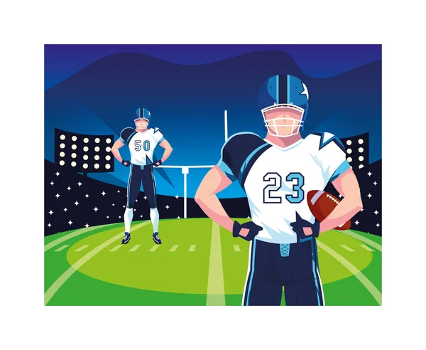 Team of players american football in stadium — Stock Vector