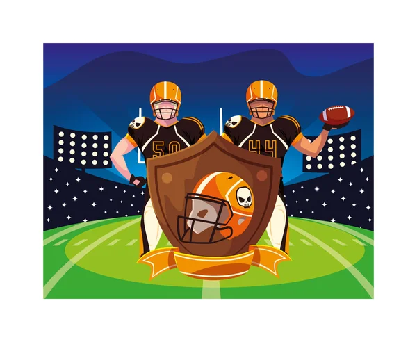 Team of players american football in stadium — Stock Vector