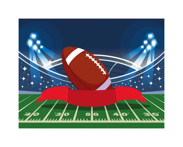 Stade de football avec ballon de rugby, super bowl — Image vectorielle