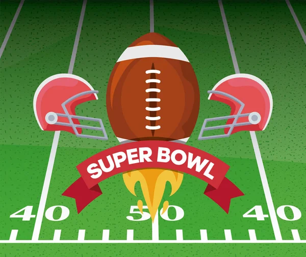 Super Bowl Ball und Helme über Feldvektordesign — Stockvektor