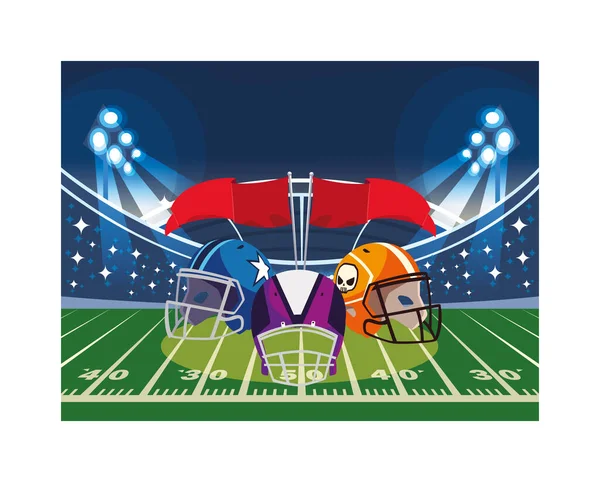 Americká fotbalová helma na stadionu — Stockový vektor