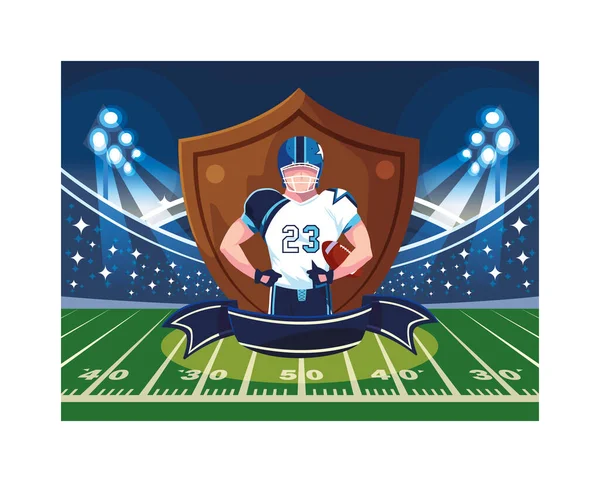 Man player american football with shield — 스톡 벡터