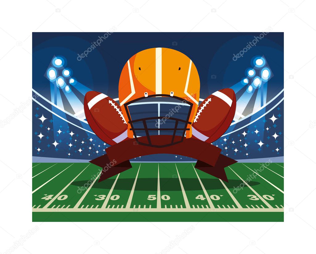helmet and ball american football in stadium