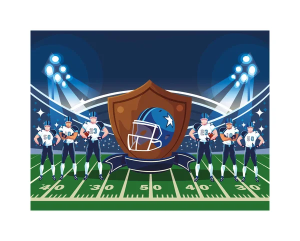 Lag spelare amerikansk fotboll i stadion — Stock vektor