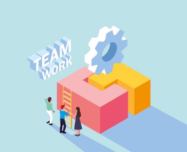 Yapboz parçası ve takım çalışması olan bir grup insan