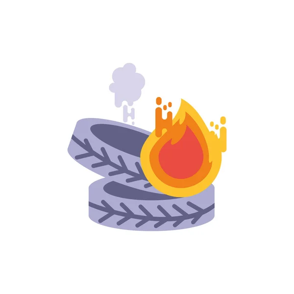 Isolated tires with smoke and fire vector design