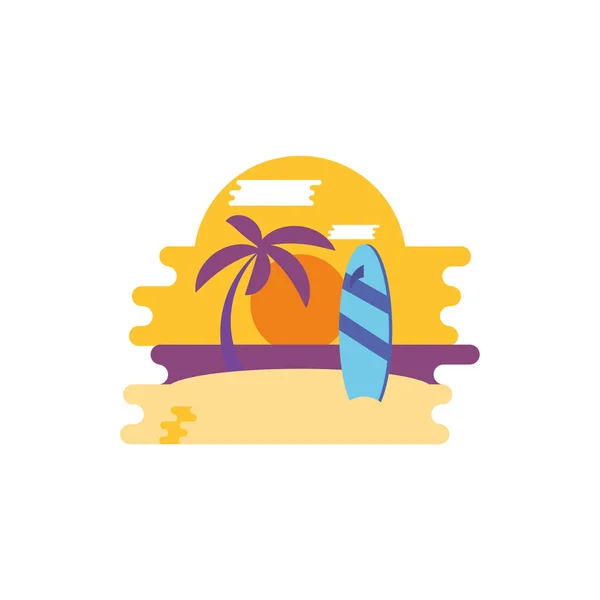 Diseño aislado de vectores de playa y tabla de surf — Vector de stock