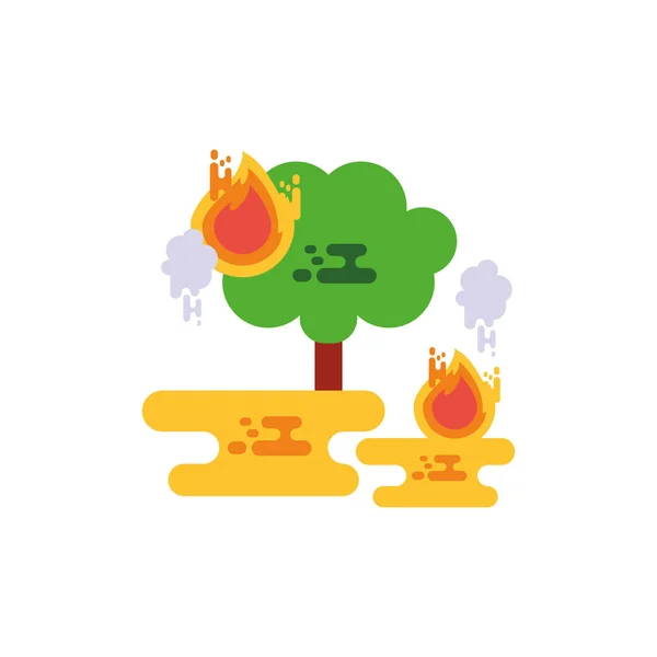 Árbol aislado con llamas y diseño de vectores de humo — Vector de stock