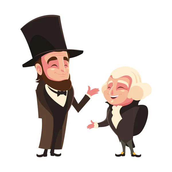 Desenho animado dos presidentes George Washington e Abraham Lincoln, dia do presidente — Vetor de Stock