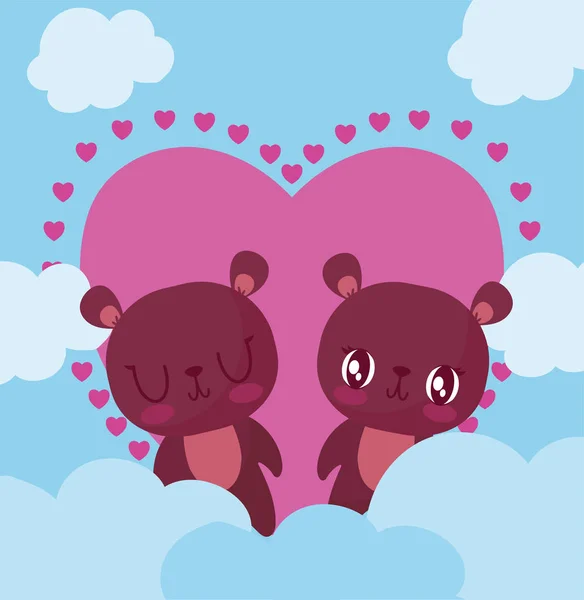 Amor osos dibujos animados vector de diseño — Vector de stock