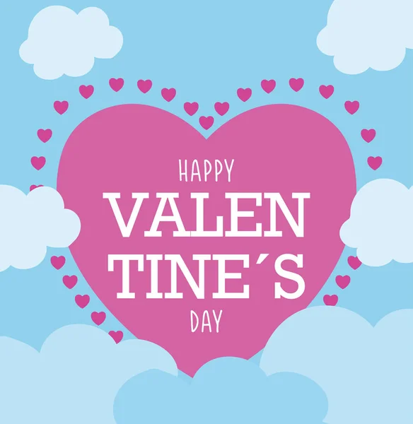 Gelukkige Valentijnsdag hart en wolken vector ontwerp — Stockvector