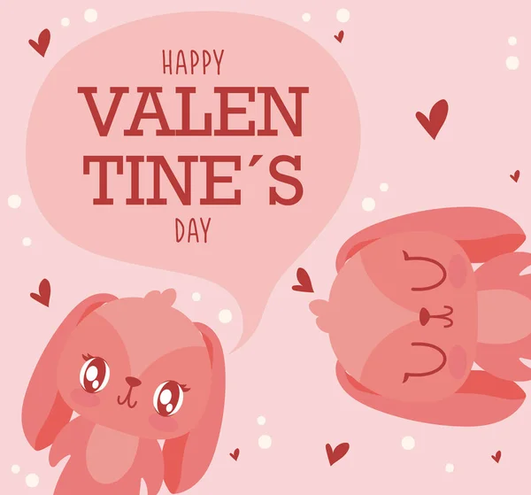 День святого Валентина кролики мультфильмы и сердца векторный дизайн — стоковый вектор