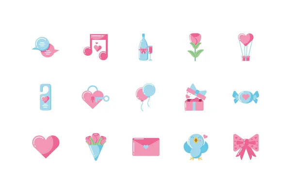 Amour et Saint Valentin icône set vectoriel design — Image vectorielle