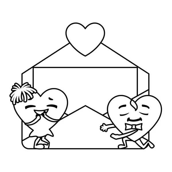 Δύο χαρούμενες καρδιές με φάκελο, κάρτα ημέρα του Αγίου Βαλεντίνου — Διανυσματικό Αρχείο