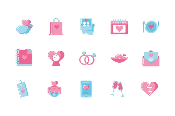 Love and valentines day icon set vector design — Stock Vector