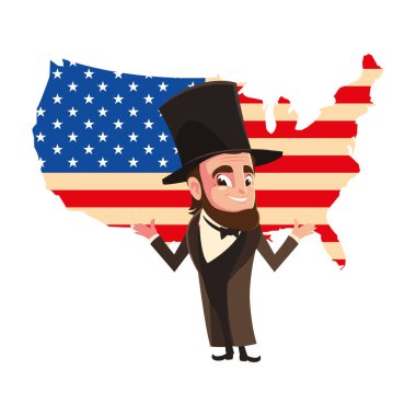 Birleşik Devletler haritasıyla Başkan Abraham Lincoln.