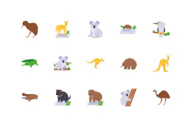 İzole edilmiş Avustralyalı hayvanlar vektör tasarımı oluşturdular