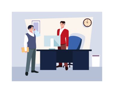 Ofisteki iş adamları, ofisteki arkadaş canlısı ekipte koordineli iş adamları.