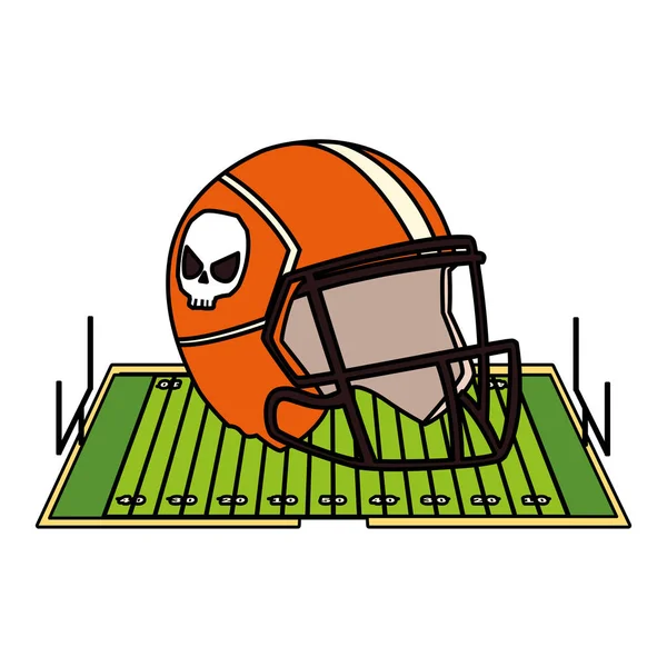 Американский футбольный шлем на траве стадиона — стоковый вектор
