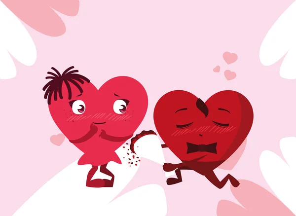 Dos corazones felices, tarjeta de San Valentín día — Vector de stock