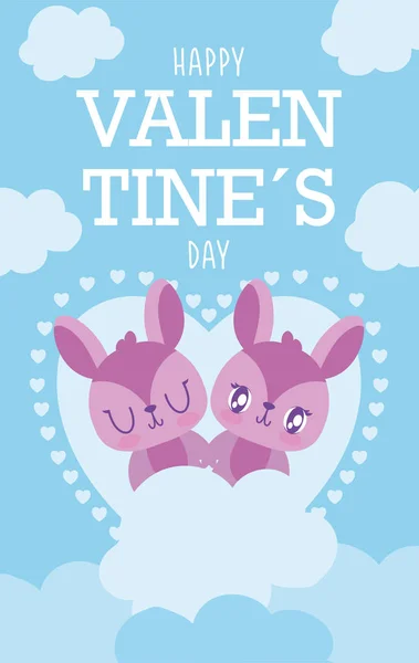 Šťastný Valentýn králíčci karikatury vektorový design — Stockový vektor