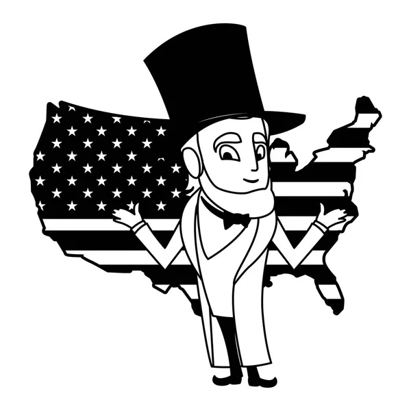 Président abraham lincoln avec carte états-unis — Image vectorielle
