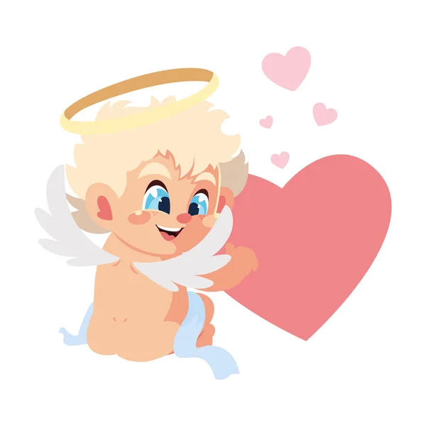 Cute cupid angel on white background , valentines day — Stock Vector