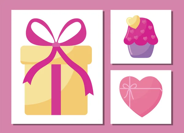 Love and happy valentines day icon set vector design — Stock Vector