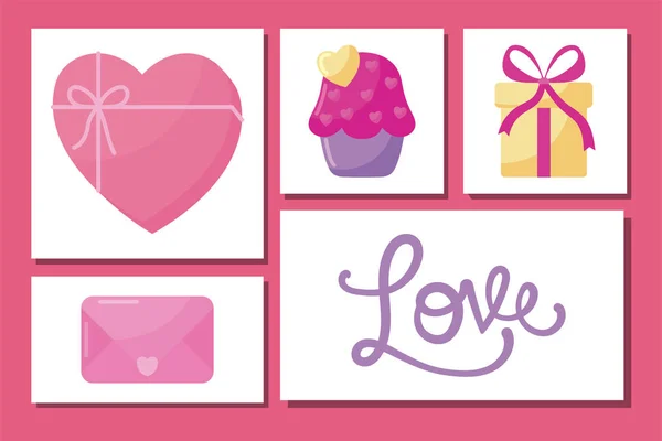 Amor y feliz día de San Valentín icono conjunto vector de diseño — Archivo Imágenes Vectoriales