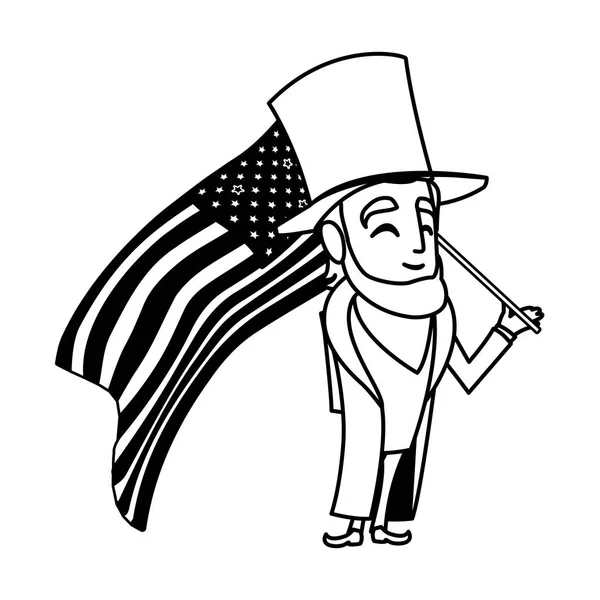 Президент Abraham lincoln з прапором usa на білому тлі — стоковий вектор
