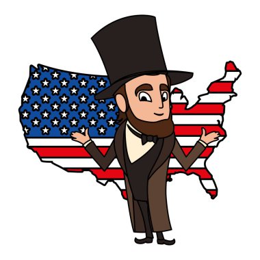 Birleşik Devletler haritasıyla Başkan Abraham Lincoln.